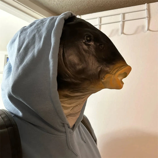 Fish Head Mask Funny Animal Black Carp Mask For Halloween