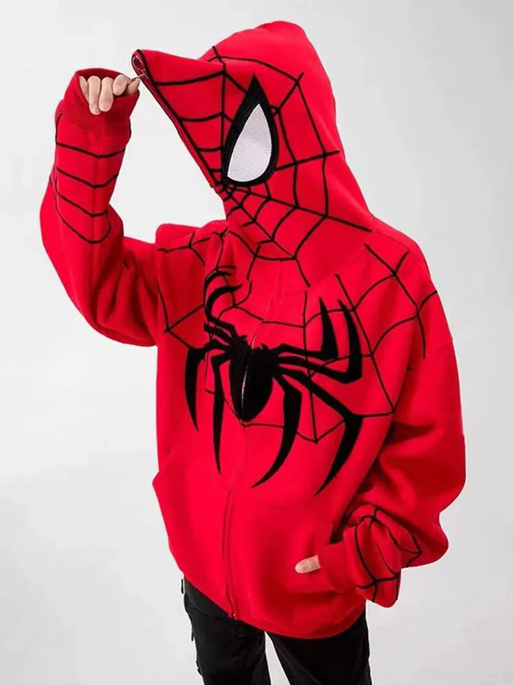 Gothic Y2k Anime Embroidery Zipper Spider Hoodies Woman